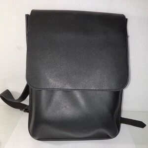 MONAT Black Faux‎ Leather Flap Backpack Bag Adjustable Straps